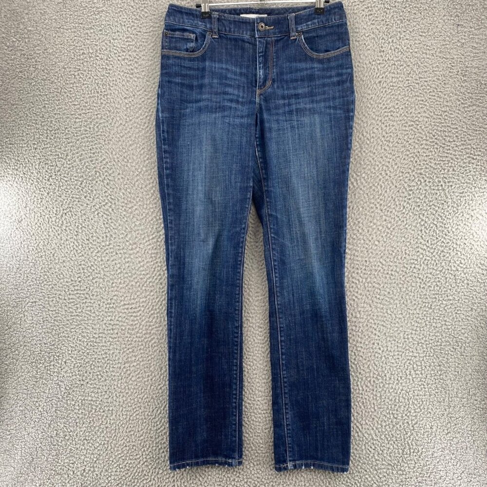 Chicos Jeans Womens 0.5 US 6 Blue Platinum Ultimate Fit Slim Medium Wash Denim